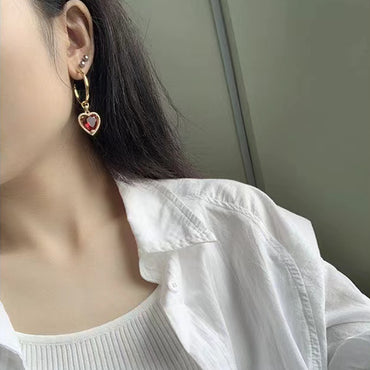1 Pair IG Style Heart Shape Inlay Copper Zircon 18K Gold Plated Drop Earrings