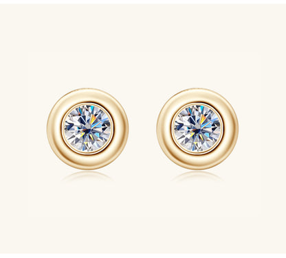 Simple Style Round Sterling Silver Gra Plating Inlay Moissanite Ear Studs