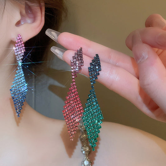 1 Pair Elegant Lady Geometric Tassel Inlay Alloy Rhinestones Drop Earrings
