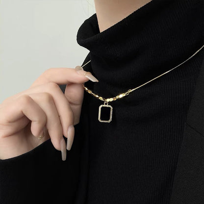 Wholesale Simple Style Square Titanium Steel 18k Gold Plated Zircon Pendant Necklace
