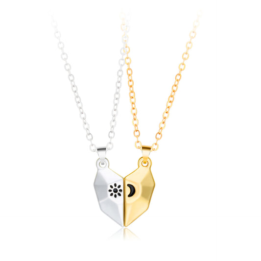 Simple Style Heart Shape Alloy Plating Couple Pendant Necklace