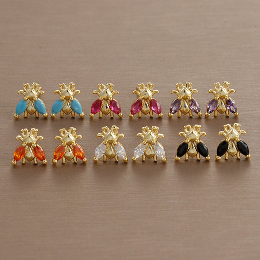 1 Pair Simple Style Insect Plating Inlay Copper Rhinestones Ear Studs