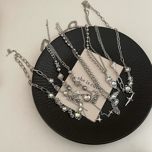 Fashion Star Titanium Steel Plating Opal Necklace 1 Piece