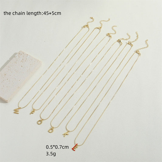 Cross-border hot sale cold scenery surface copper plated 14K real gold 26 letter pendant niche fashion clavicle chain necklace