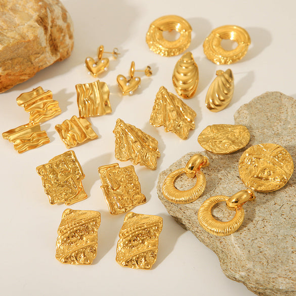 IG Style Circle Round Triangle Geometric Stainless Steel Electroplating Earrings