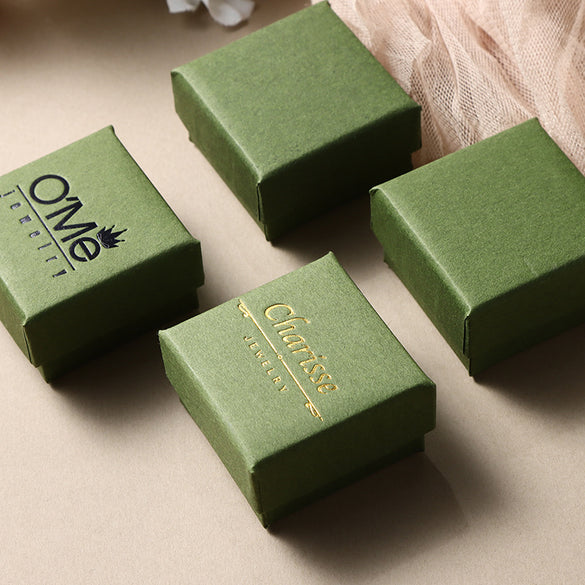 5 * 5 * 3cm ring stud earrings box, small box, green jewelry packaging box, simple gift box, logo can be printed.