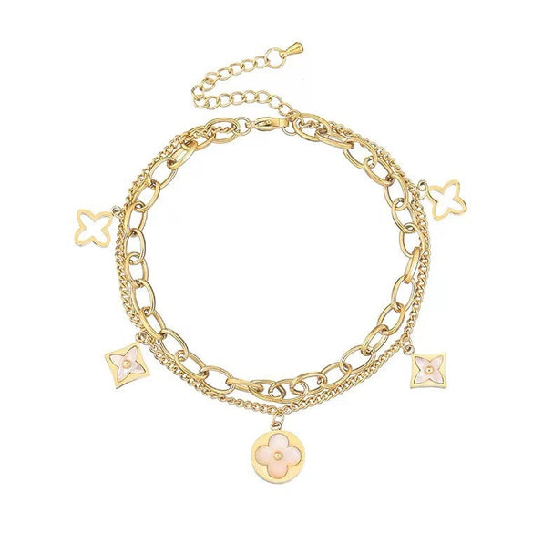 Letter Text Number Titanium Steel 18K Gold Plated Bracelets