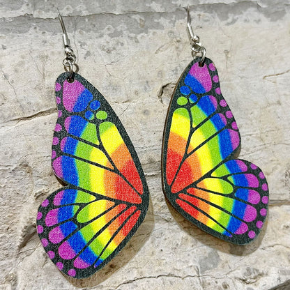 Sports Heart Shape Butterfly Wood Printing Women's Drop Earrings 1 Pair