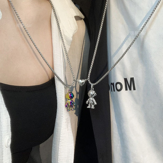 Hip-hop Astronaut Stainless Steel Alloy Couple Pendant Necklace