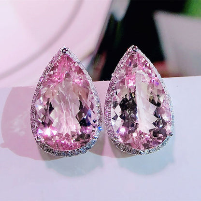 Fashion New Earrings Pear-shaped Water Drop Pink Zircon Earrings Valentine's Day