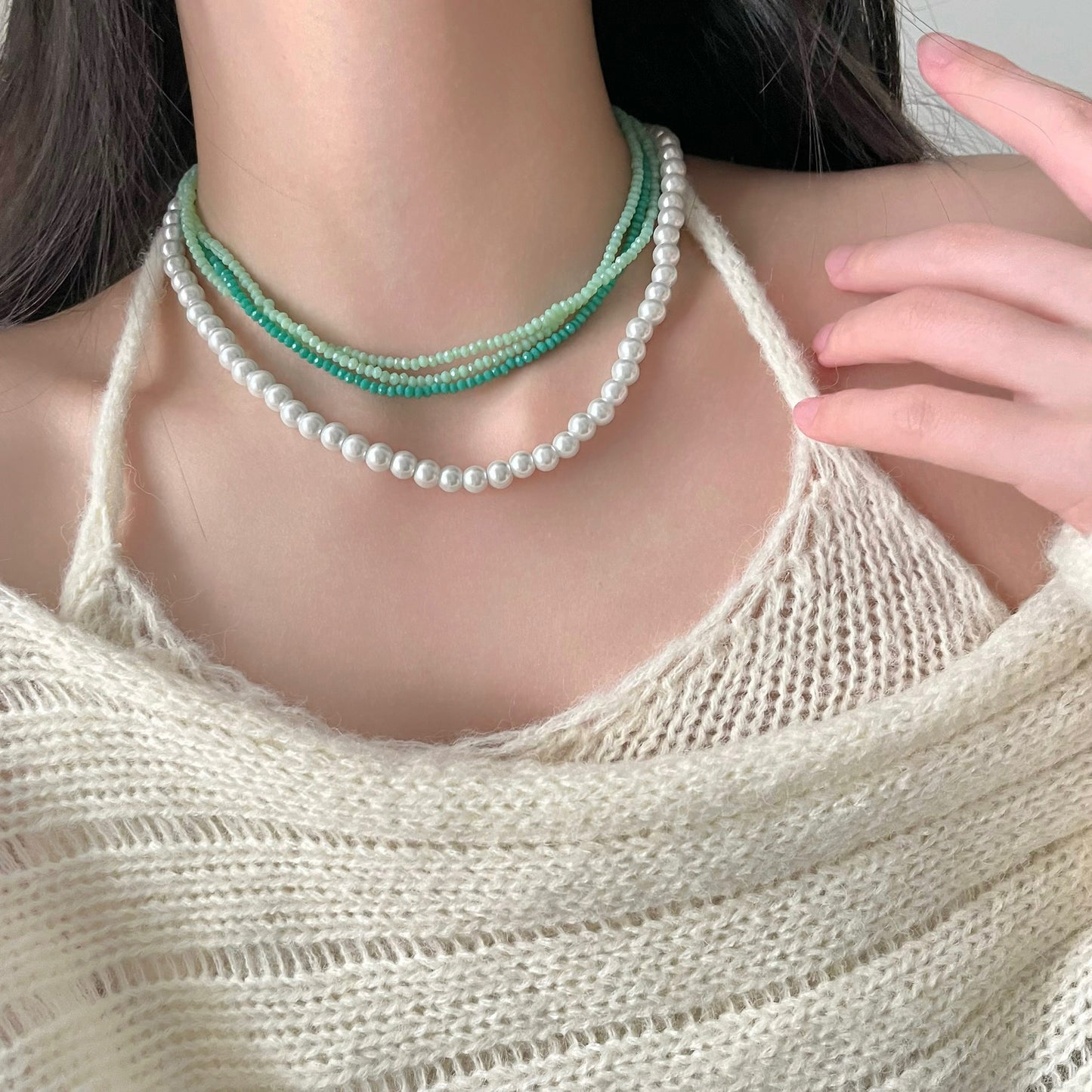Wholesale Jewelry Sweet Color Block Artificial Pearl Layered Necklaces