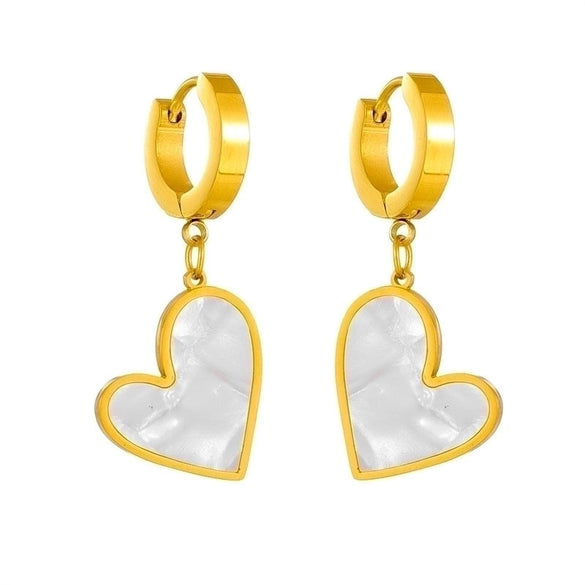 Princess Cute Simple Style Heart Shape Stainless Steel Plating Inlay Shell 18k Gold Plated Earrings Necklace