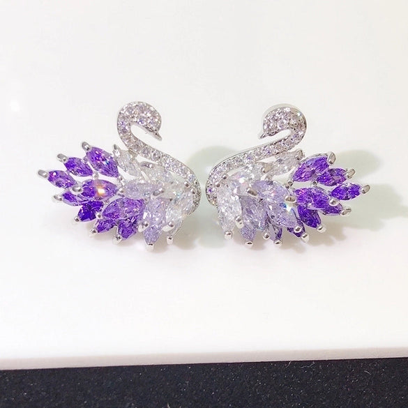 Retro Flower Copper Inlay Zircon Drop Earrings Ear Studs 1 Pair