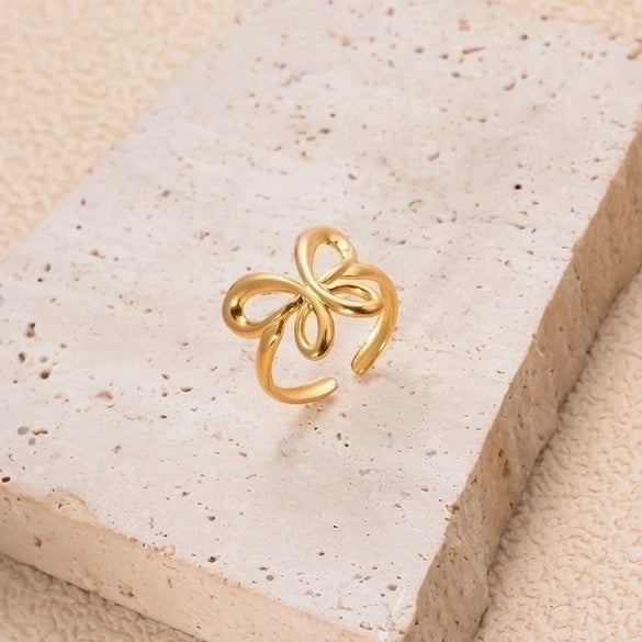 Retro Pentagram Heart Shape Butterfly Stainless Steel Plating Hollow Out 18k Gold Plated Open Ring