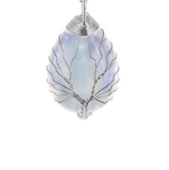 Retro Tree Water Droplets Natural Stone Crystal Charms