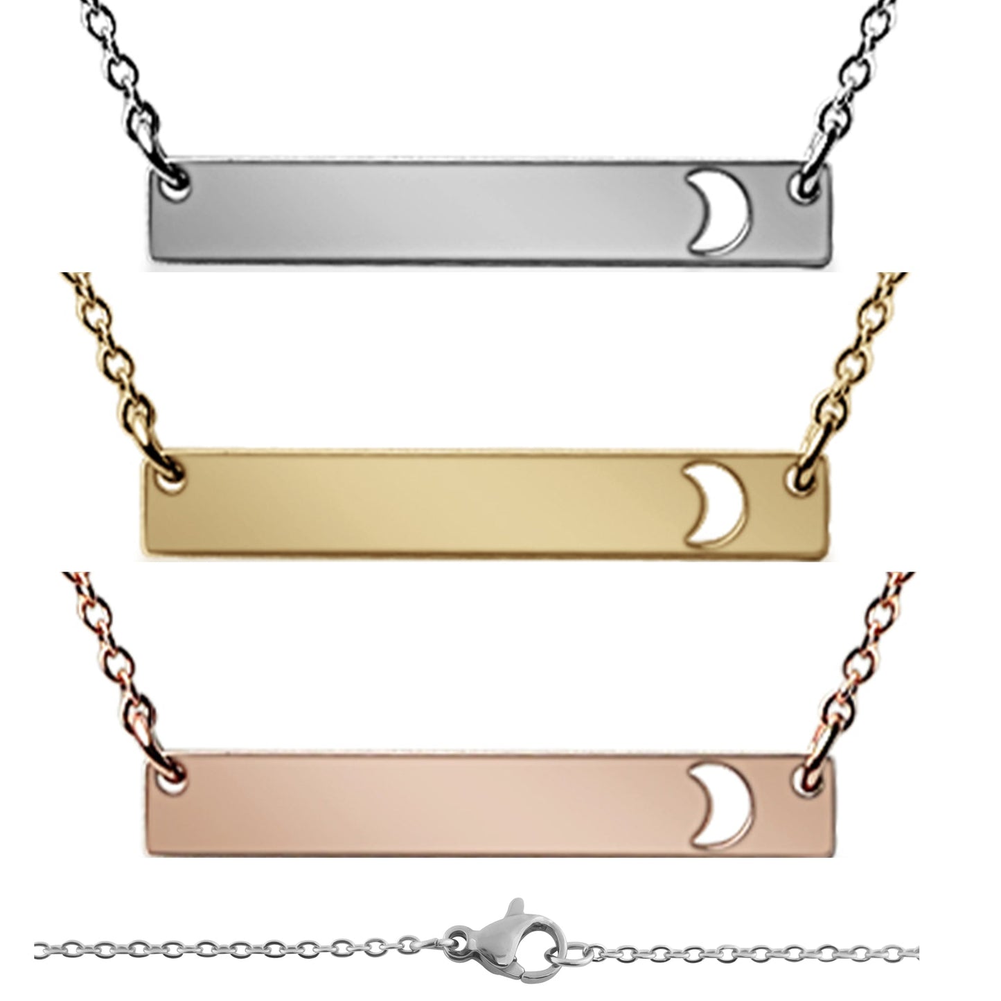 Moon Cutout Horizontal Stainless Steel Bar Necklace / SBB0154