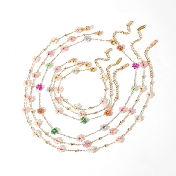 Simple Style Flower Stainless Steel Polishing Plating 18k Gold Plated Bracelets Anklet Necklace