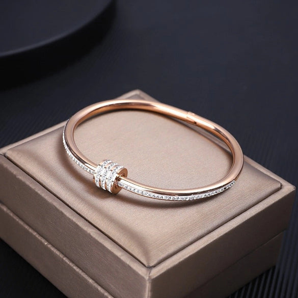 Simple Style Geometric Titanium Steel Plating Inlay Zircon 18k Gold Plated Bangle