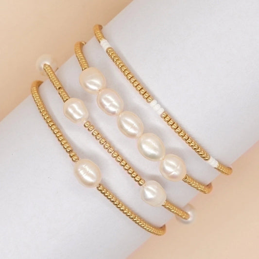 Simple Style Round Beaded Freshwater Pearl Handmade Bracelets