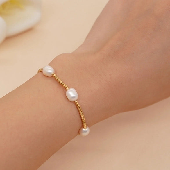 Simple Style Round Beaded Freshwater Pearl Handmade Bracelets