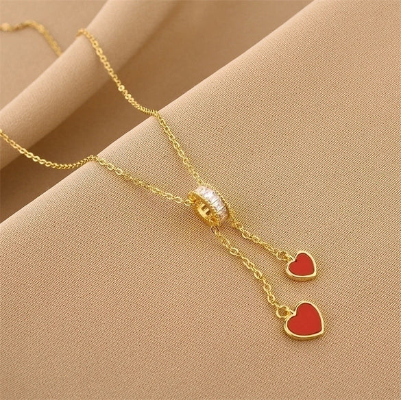 Sweet Heart Shape Titanium Steel Inlay Rhinestones Shell Pendant Necklace 1 Piece