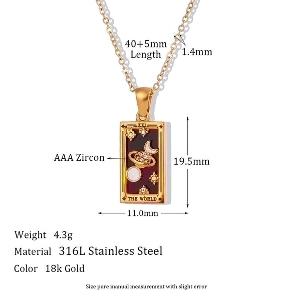 Vintage Style Star Rectangle Stainless Steel Plating Inlay Rhinestones Zircon 18k Gold Plated Pendant Necklace