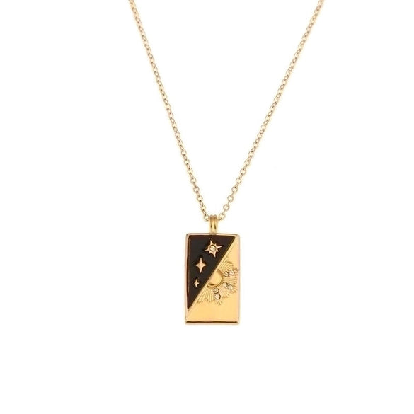 Vintage Style Star Rectangle Stainless Steel Plating Inlay Rhinestones Zircon 18k Gold Plated Pendant Necklace