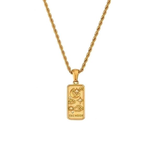 Vintage Style Star Rectangle Stainless Steel Plating Inlay Rhinestones Zircon 18k Gold Plated Pendant Necklace