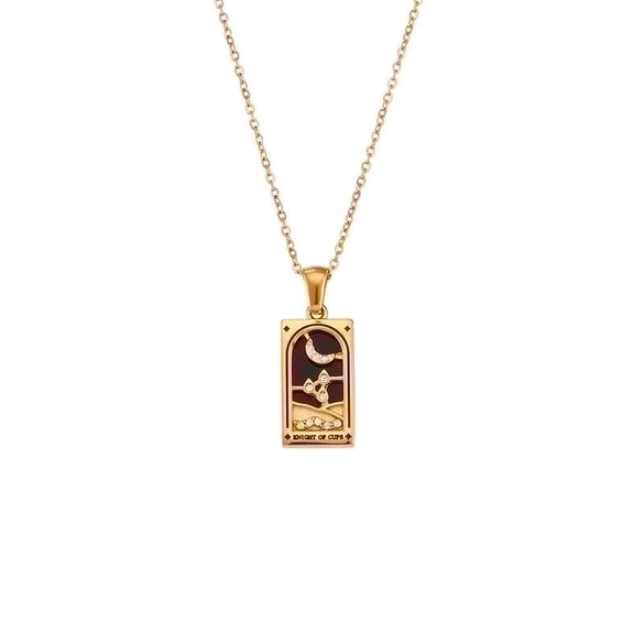 Vintage Style Star Rectangle Stainless Steel Plating Inlay Rhinestones Zircon 18k Gold Plated Pendant Necklace