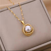 Wholesale Elegant Round Titanium Steel Artificial Pearls Zircon Rings Necklace