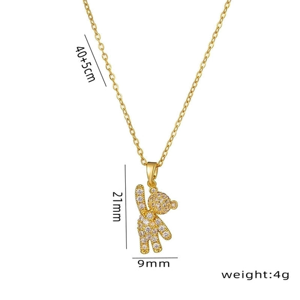Wholesale Elegant Streetwear Little Bear Titanium Steel Plating 18k Gold Plated Pendant Necklace