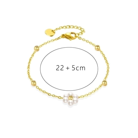 Wholesale Sweet Flower Stainless Steel Beaded Plating Inlay 14k Gold Plated Freshwater Pearl Bracelets Necklace