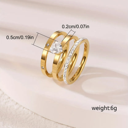 304 Stainless Steel Gold Plated Elegant Simple Style Inlay Heart Shape Zircon Rings
