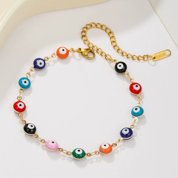 Accessories Anklet Bracelet Stainless Steel Handmade Geometric Style Devil's Eye Retro Bohemian Colorful