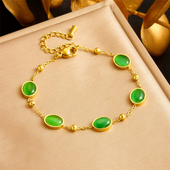 Accessories Chain Stainless Steel Necklace Earrings Bracelet Suit Retro Oval Geometric Electroplating