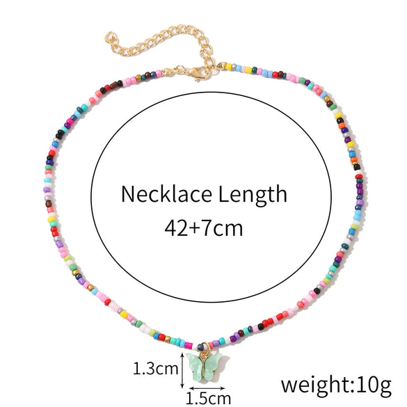 Accessories Collarbone Necklace Women's Bohemian Style Handmade Colorful Rice Beads And Coloured Glaze Geometric Necklace