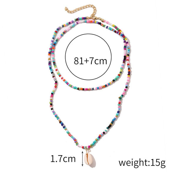 Accessories Collarbone Necklace Women's Bohemian Style Handmade Colorful Rice Beads And Coloured Glaze Geometric Necklace