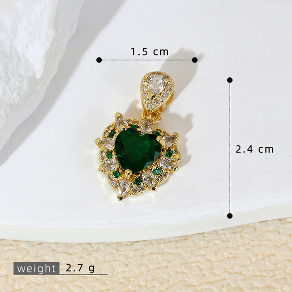 Accessories Copper Retro Micropaved Green Stone Heart Pendant Necklace Earrings With Rhombus Geometric Letters Numbers Text Pattern