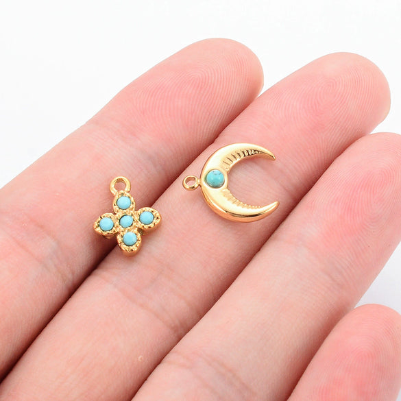 Accessories Crown Moon Love Oval Style Inlaid Natural Stone Titanium Steel Electroplating