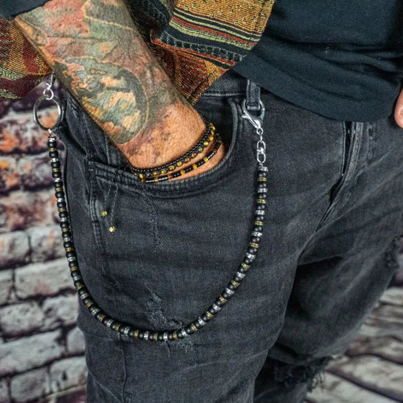 Accessories Pants Chain Jeans Waist Chain Skirt Chain Bag Hanging Chain Retro High Street Design Sense Black Magic Sand Glass Bead For Men And Women