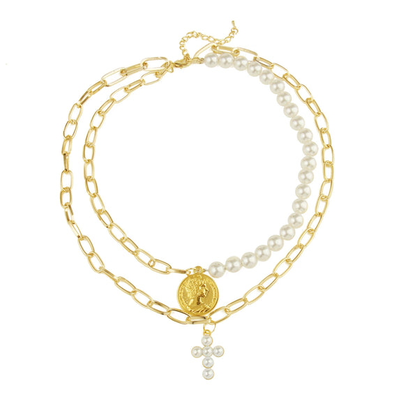 Accessories Pearl Choker Clavicle Chain Cross Copper Necklace Conch Sea Shell Shell Pearl Electroplating Box Chain Women