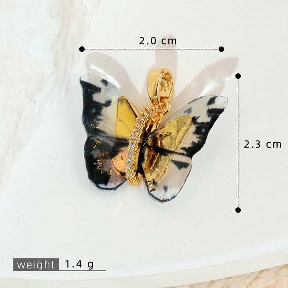 Accessories Resin Butterfly Pendant Micropaved Zircon Electroplated Minimalist Animal Style Necklace