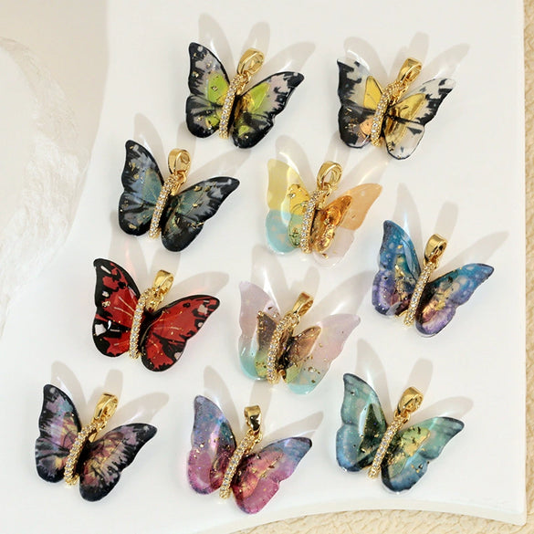 Accessories Resin Butterfly Pendant Micropaved Zircon Electroplated Minimalist Animal Style Necklace
