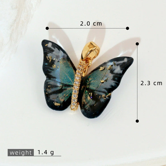 Accessories Resin Butterfly Pendant Micropaved Zircon Electroplated Minimalist Animal Style Necklace