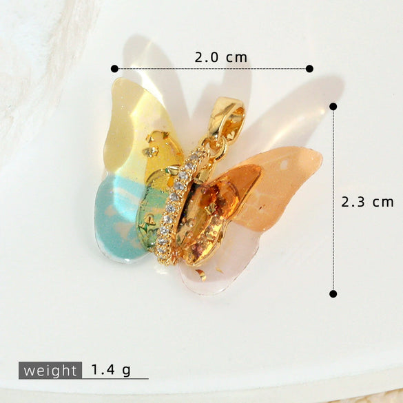 Accessories Resin Butterfly Pendant Micropaved Zircon Electroplated Minimalist Animal Style Necklace