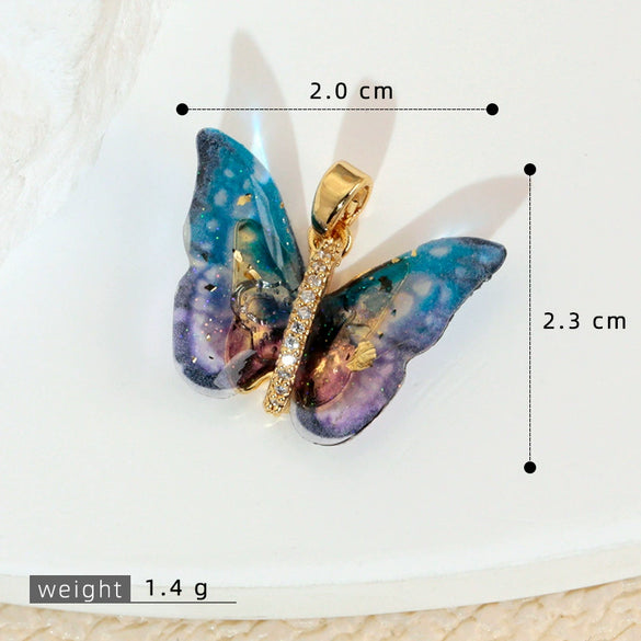 Accessories Resin Butterfly Pendant Micropaved Zircon Electroplated Minimalist Animal Style Necklace