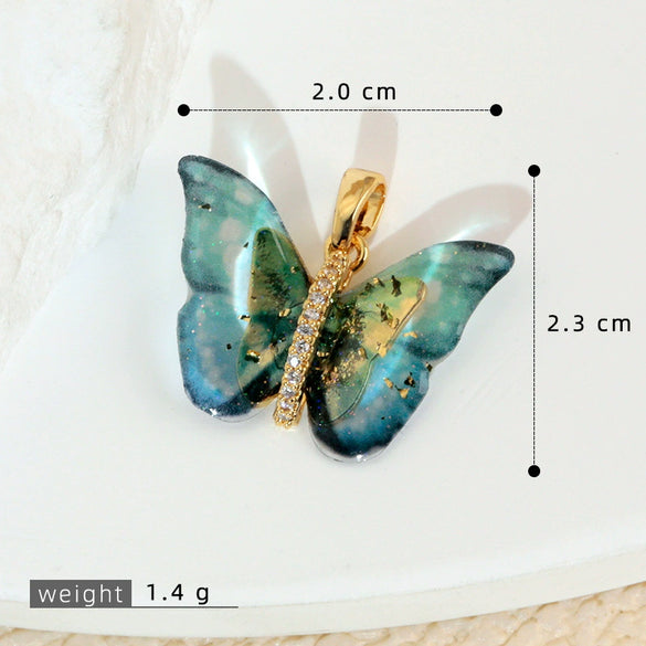 Accessories Resin Butterfly Pendant Micropaved Zircon Electroplated Minimalist Animal Style Necklace