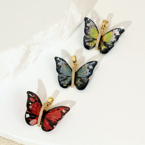 Accessories Resin Butterfly Pendant Micropaved Zircon Electroplated Minimalist Animal Style Necklace