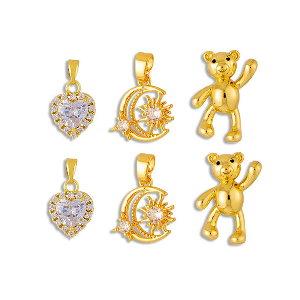 Accessories Stainless Steel Copper Inlaid Zirconium Bear Heart Diamond Moon Pendant With O Shaped Chain Electroplated Design