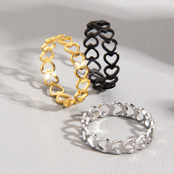 Accessories Titanium Steel Heart Shaped Hollow Love Ring Electroplating